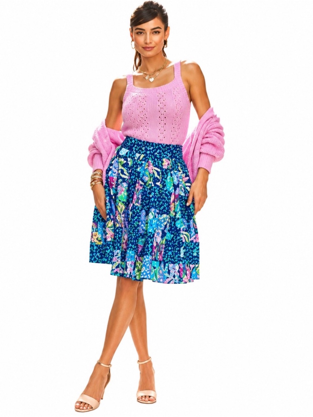 Lilly Pulitzer Blue Floral A-Line Skirt